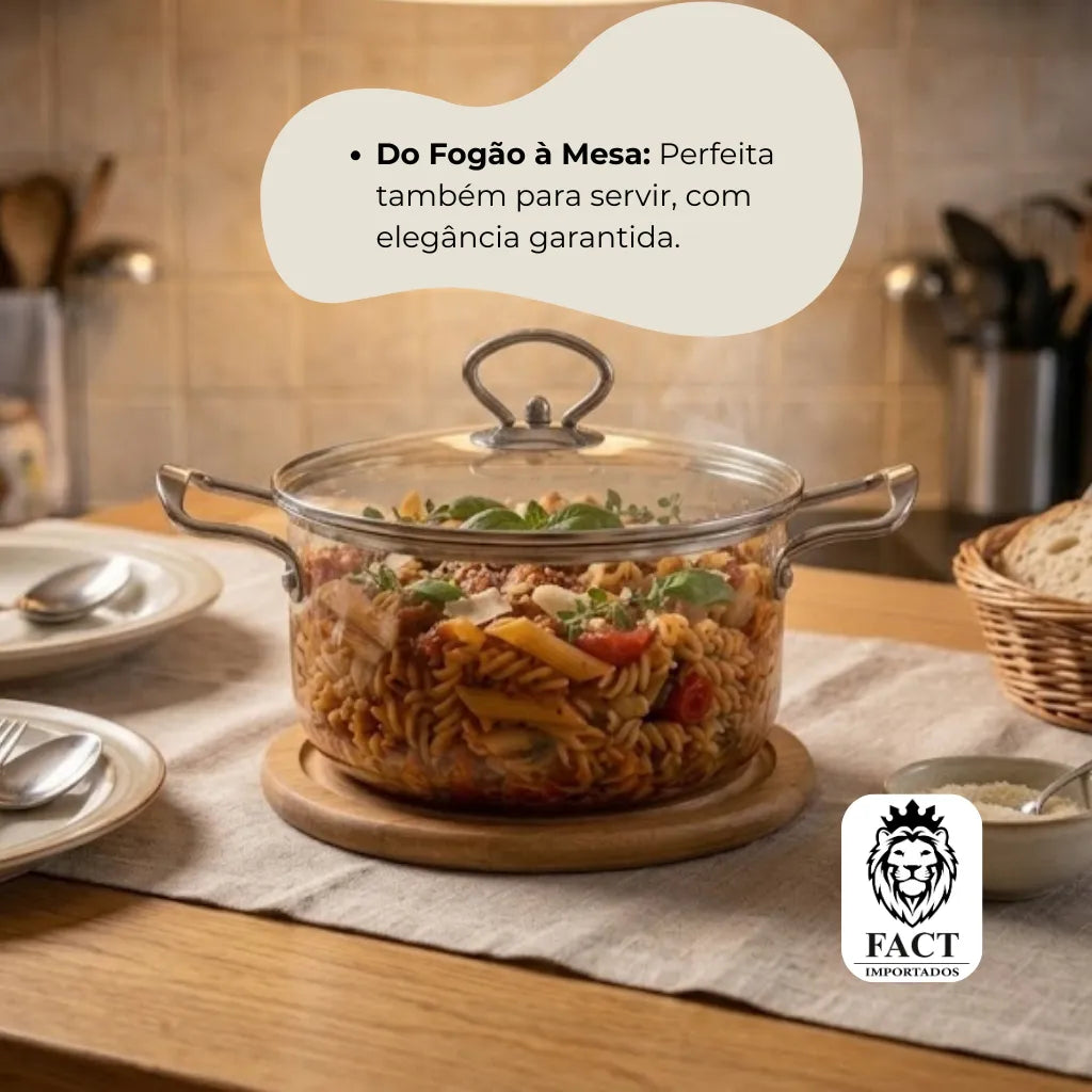 Panela de Vidro Borossilicato 2,5L com Tampa e Alças de Aço Inox