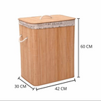 Cesto de Roupa Suja em Bambu com Tampa e Saco Removível – 42x30x60cm