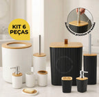 Kit Banheiro 6 Peças com Acabamento em Bambu – Preto ou Branco | Golden House