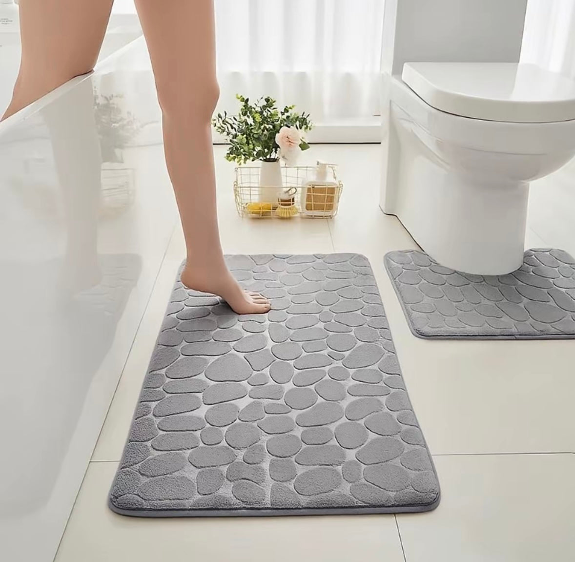 Kit Tapete de Banheiro 3 Peças Memory Foam – Textura 3D | Várias Cores