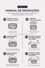 Tigela de frutas de metal com tampa e cesta de malha
