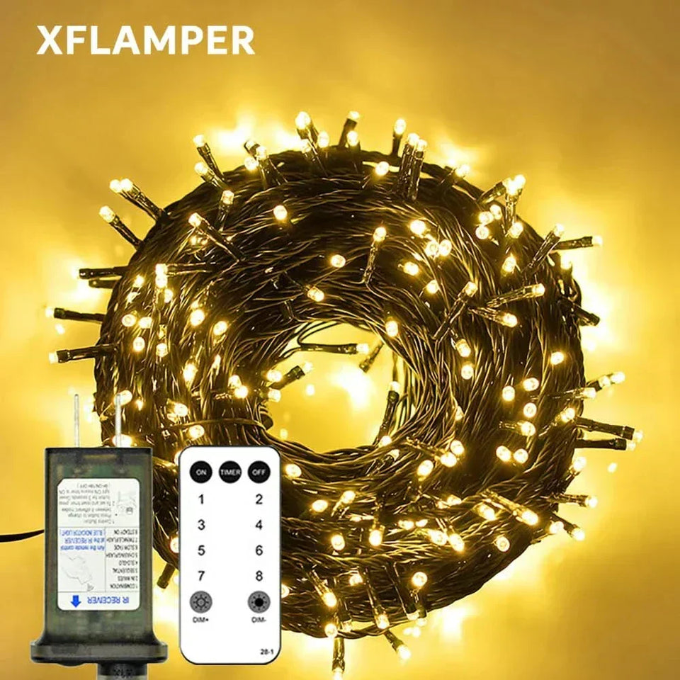 Luzes de Fada LED Impermeáveis - Magia Natalina com Controle Remoto