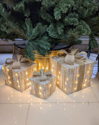 Kit 3 Caixas de Presente Natalinas com Luz de LED