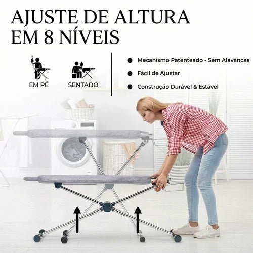 Tábua de Passar Roupas 360° Premium – Giratória, Face Dupla, 8 Níveis de Altura e Máxima Praticidade