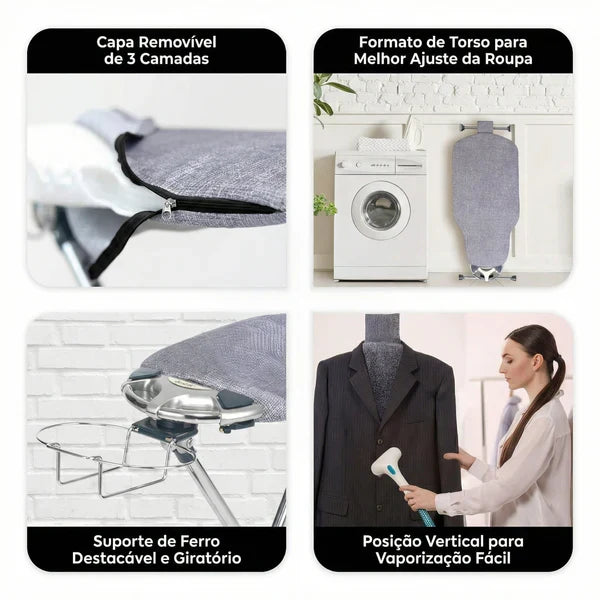 Tábua de Passar Roupas 360° Premium – Giratória, Face Dupla, 8 Níveis de Altura e Máxima Praticidade