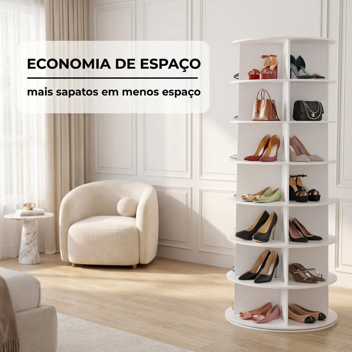 Torre Sapateira Giratória 360° em MDF