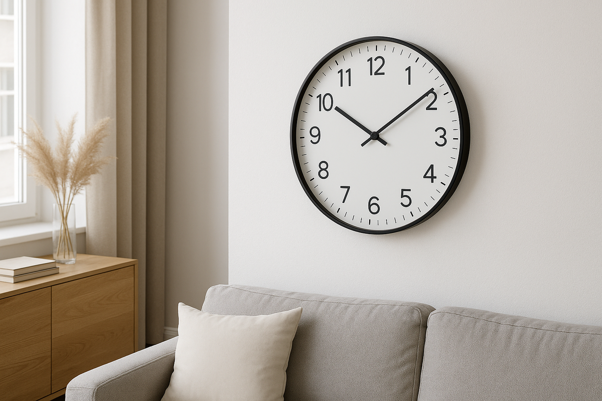 Relógio de Parede Minimalista Silencioso 30cm Branco e Preto