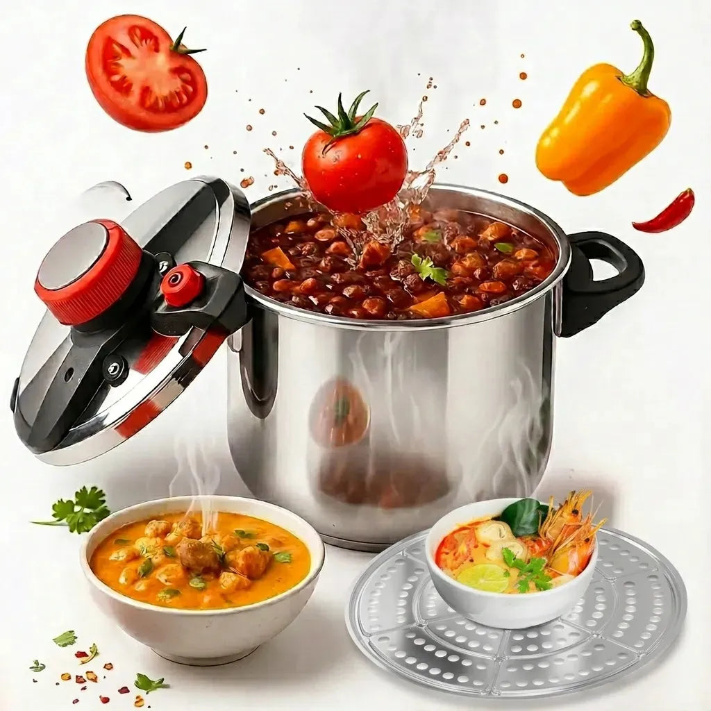 COMPRE 1 LEVE 2 | Kit Panelas de Pressão em Aço Inoxidável + Brinde Exclusivo: Kit de Utensílios